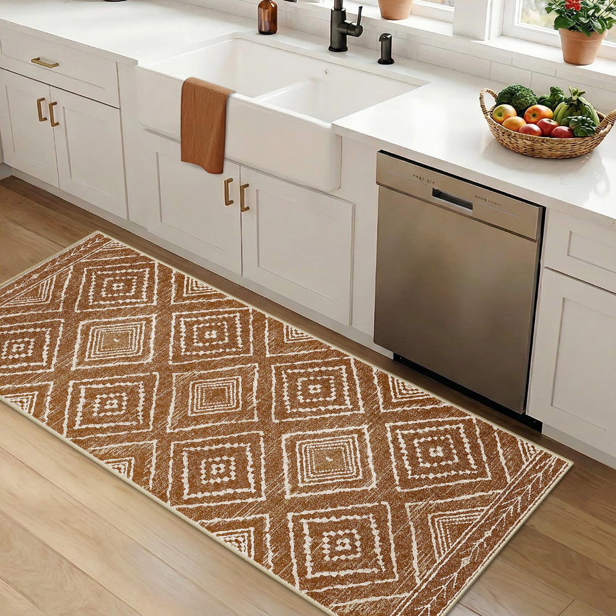 BESTSWEETIE 5'x7' Washable Area Rug for Living Room Bedroom Yellowbrown