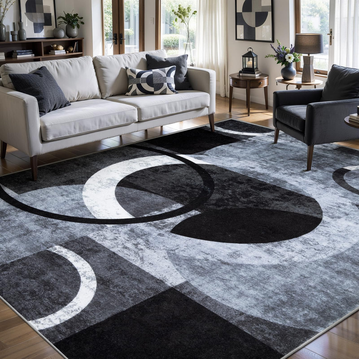 Ciicool 6x9 Area Rug Living Room Rug, Soft Geometric Washable Carpet Brown