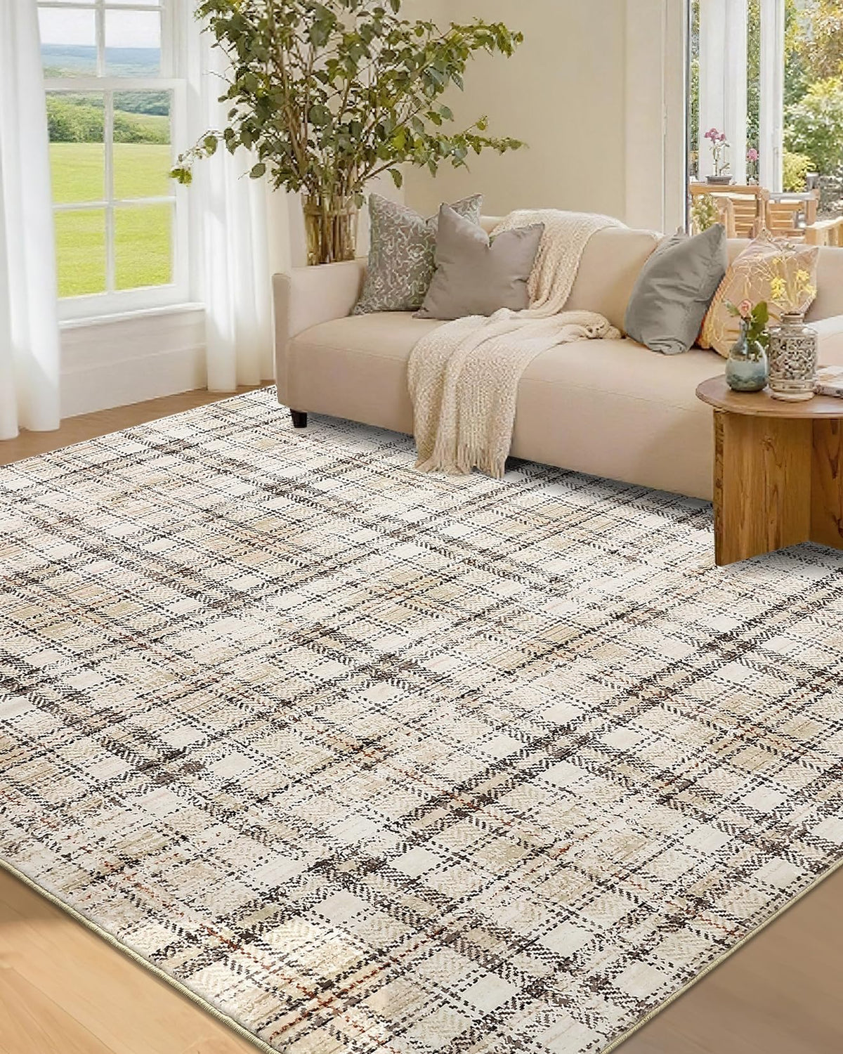 Large Living Room Rugs 8x10 Area Rugs Machine Washable Modern Geometric Neutral Rug Non Slip Low Pile Farmhouse Stain Resistant Carpet for Bedroom Nursery Classroom Dorm 8'x10' Multi