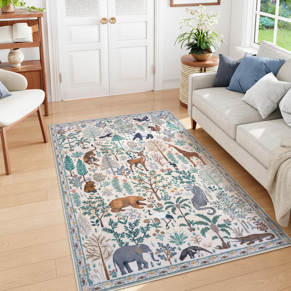 OJIA Jungle Print 5x7 Area Rugs for Living Room Green Soft Washable Rugs