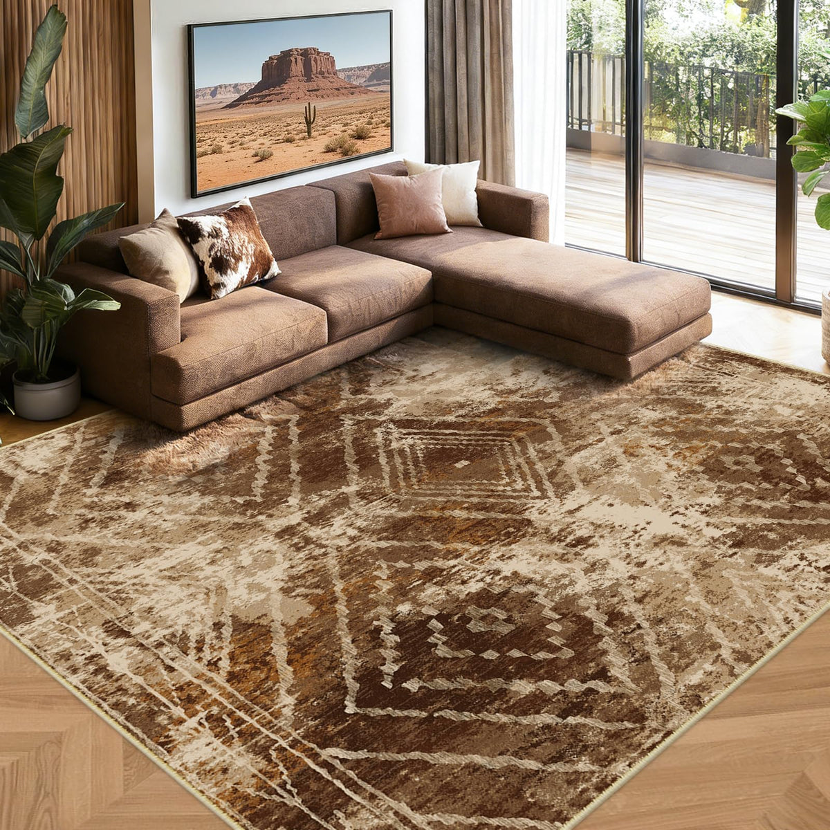 BESTSWEETIE 5'x7' Washable Area Rug for Living Room Bedroom Yellowbrown