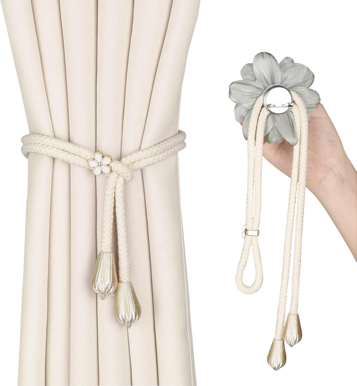 SUQ I OME Lotus Flower Curtain Tiebacks Holdbacks, Green