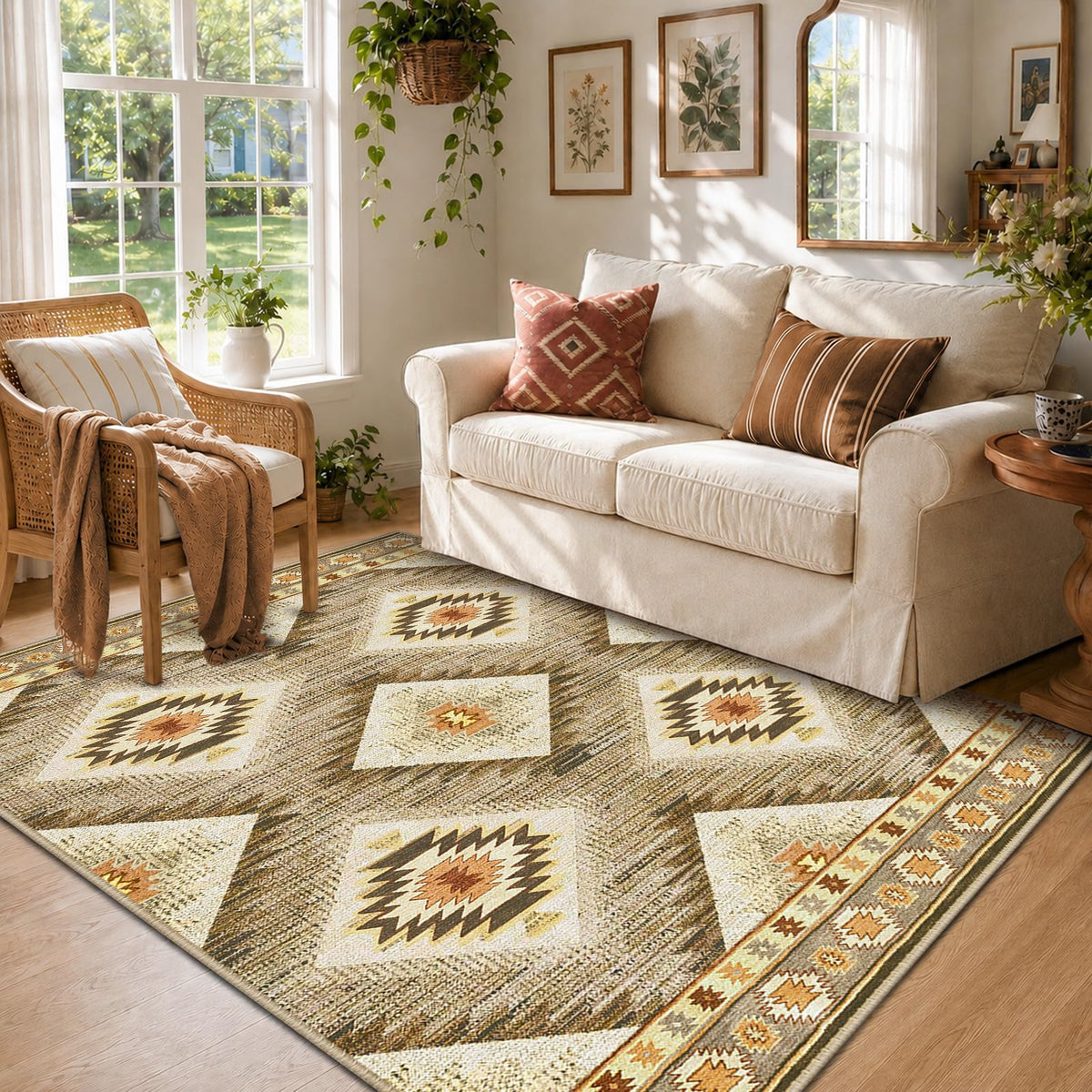 BESTSWEETIE 5'x7' Washable Area Rug for Living Room Bedroom Yellowbrown