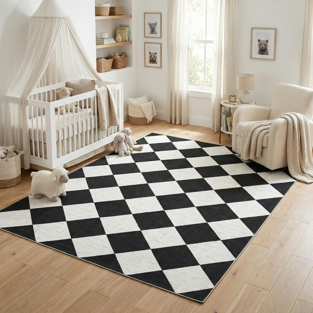 GarveeHome 5x7 Checkered Area Rug Black and Brown Washable Living Room Rug