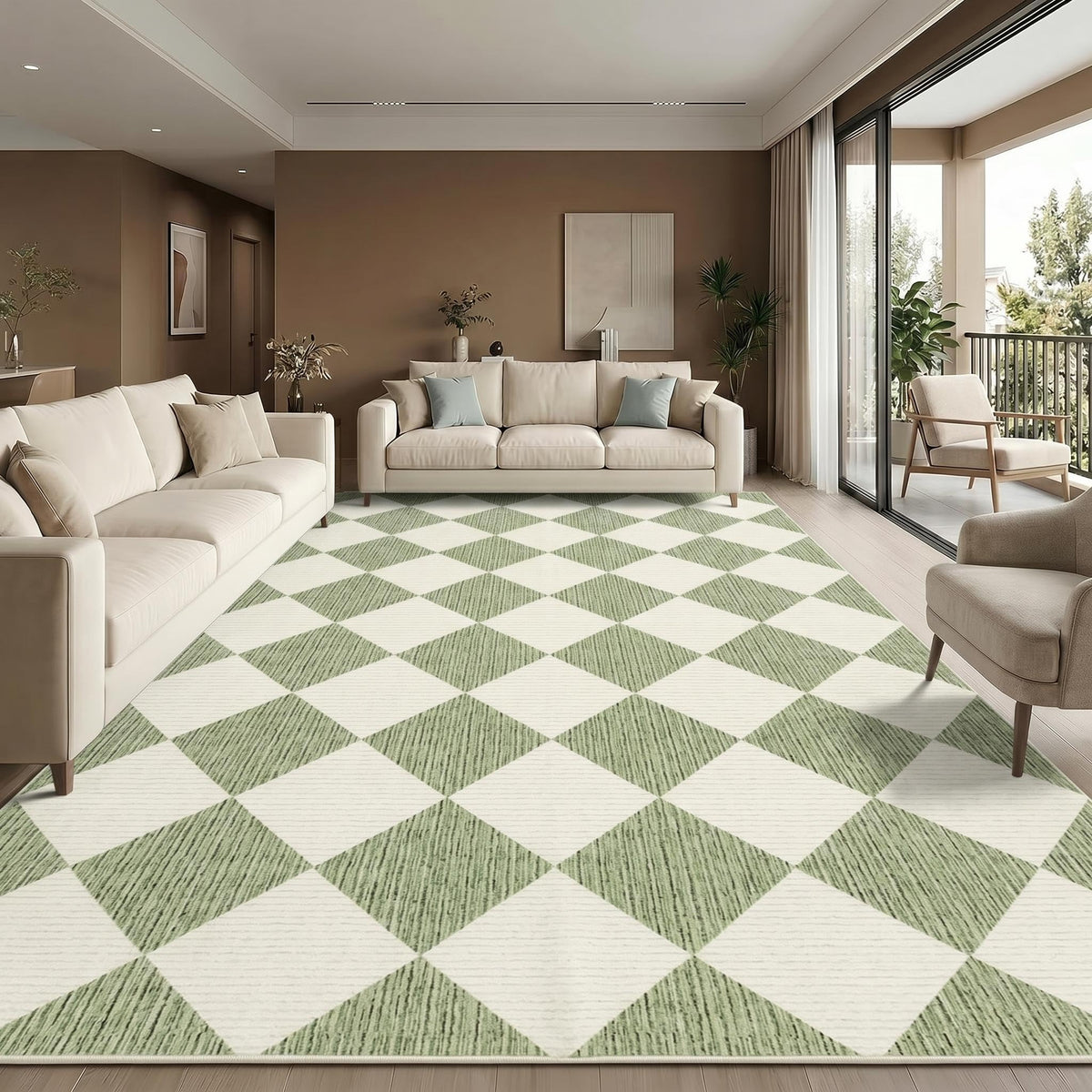 GarveeHome 5x7 Checkered Area Rug Black and Brown Washable Living Room Rug