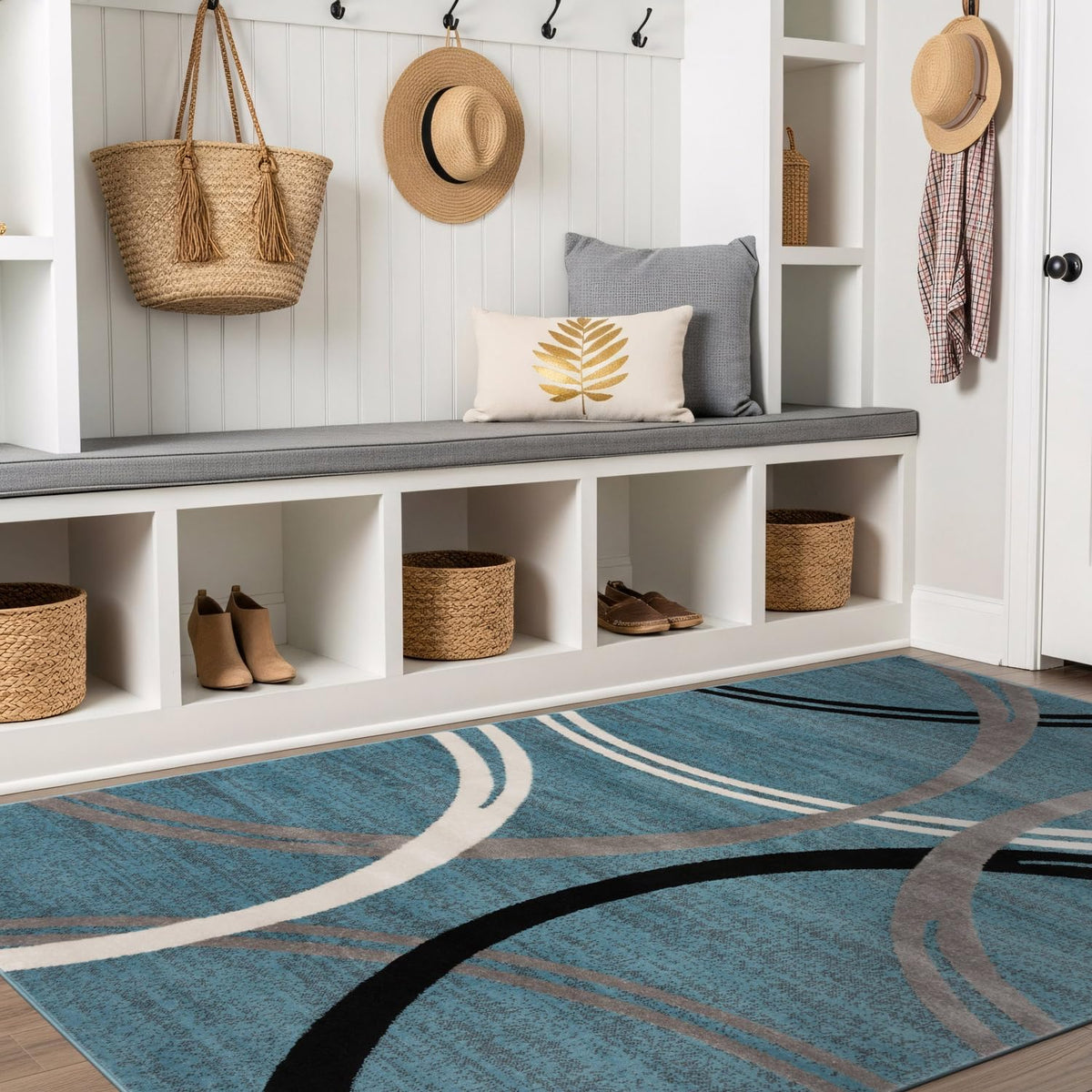 Rugshop Wavy Circles Fade-Resistant Living Room Area Rug Gray 5'3" x 7'3"