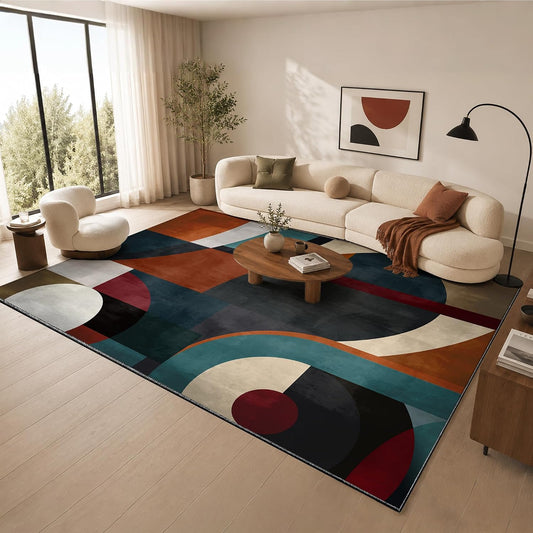 Nayoroom Modern Abstract Geometric 8x10 Area Rug, Soft Faux Wool Non-Slip Washable, Mid Century Vintage Retro Multicolor Geometric Rug for Living Room Bedroom