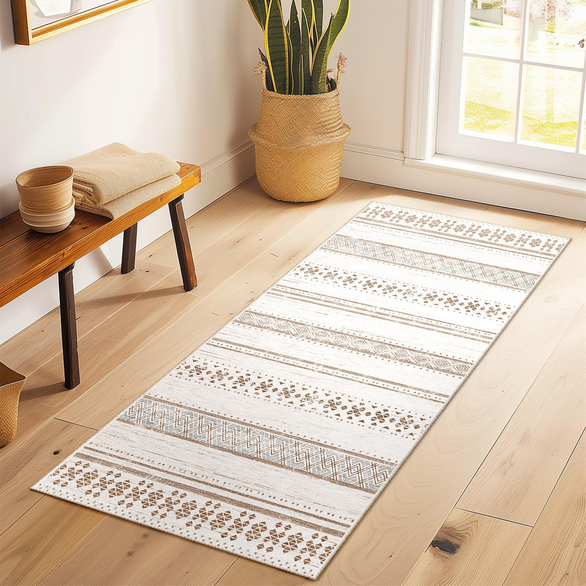 8x10 Washable Area Rugs for Living Room Boho Bedroom Rug Black/Brown