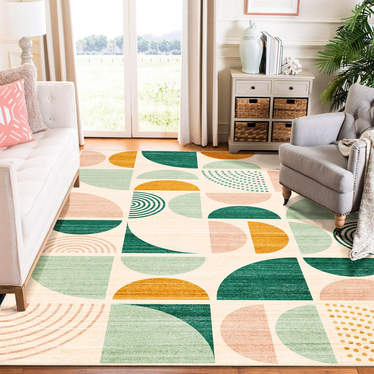 MUJOO 5x7 Area Rugs Washable,Boho Rugs Non Slip Modern Abstract Large