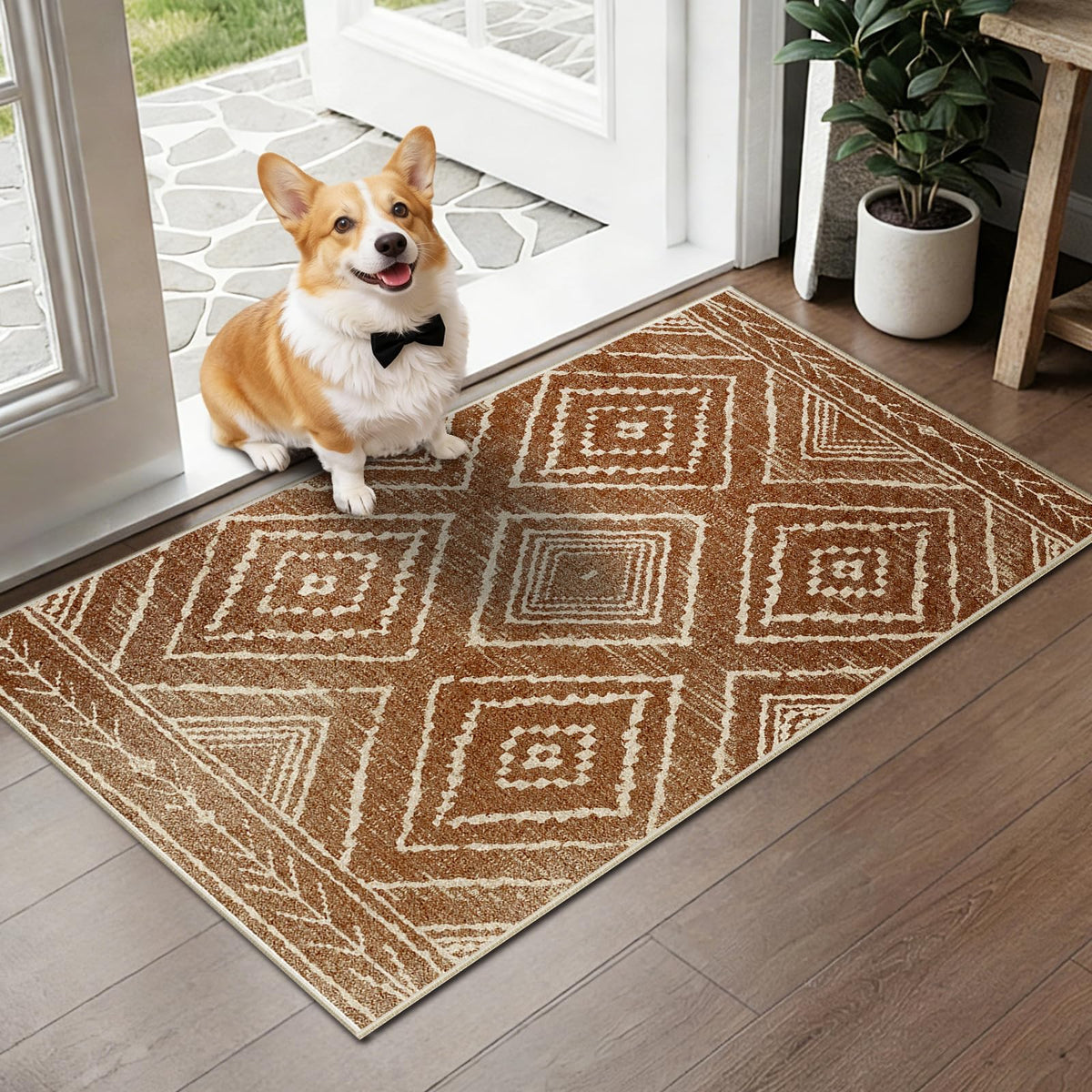 BESTSWEETIE 8'x10' Washable Area Rug for Living Room Bedroom Yellowbrown