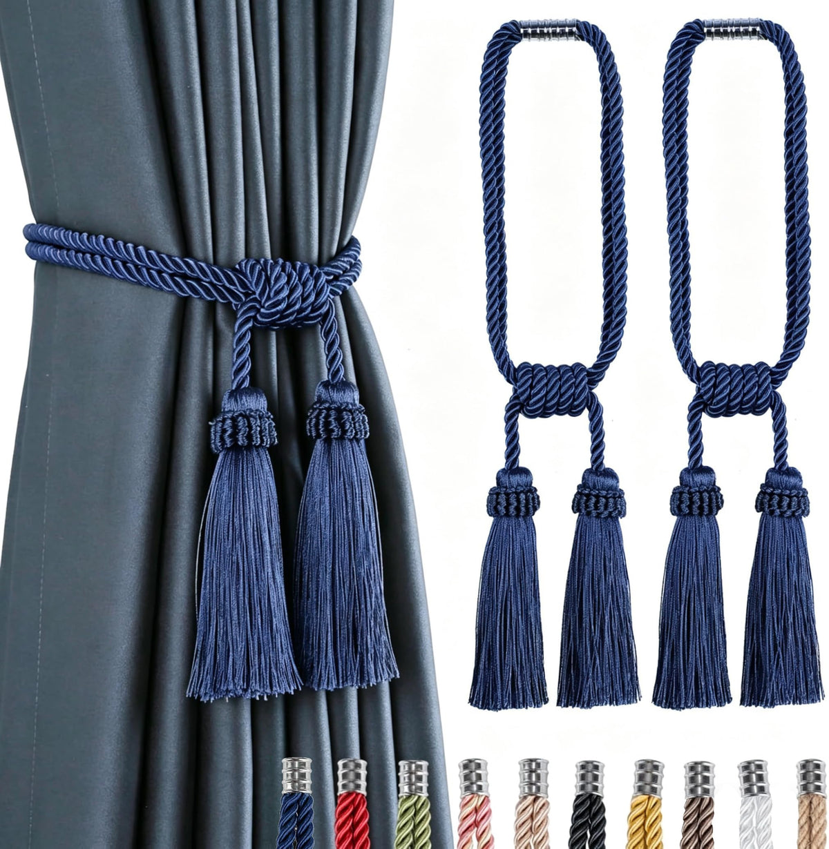 Magnetic Curtain Tiebacks Handmade Tassel Drapery Holdback,2P