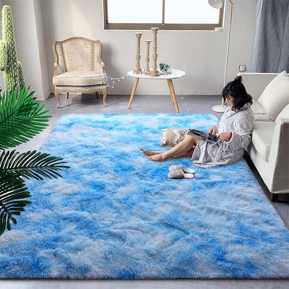 DweIke Fluffy Black White Rugs for Bedroom Living Room, 4x6 Feet Soft Plush Shaggy Cow Hide Print Girls Boys Kids Rug, Non-Slip and Machine Washable Carpet for Dorm Nursery Classroom Decor