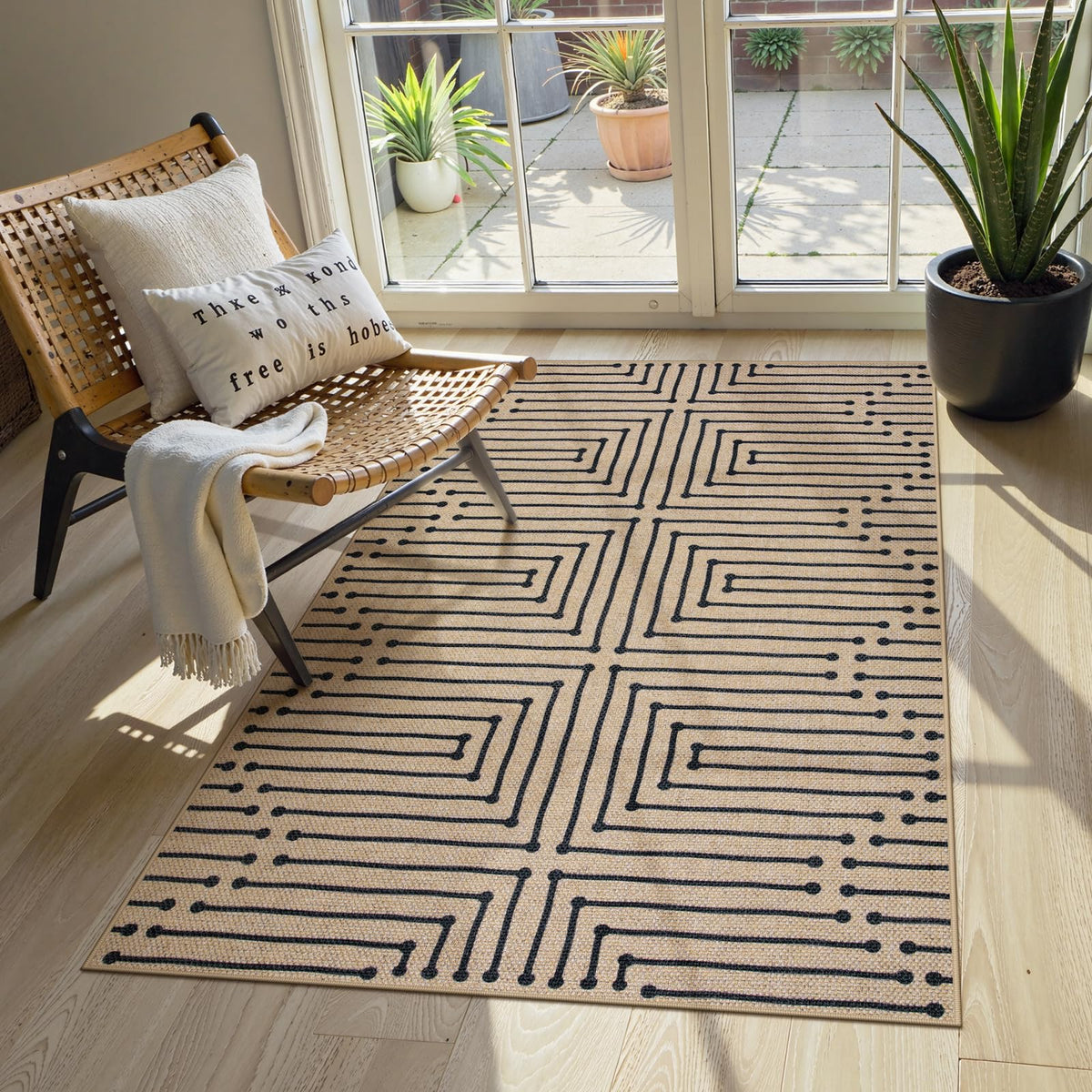 Lahome Modern Rainbow Easy Jute Carpet, Washable 5x7 Area Rugs for Living Room Patio Black Farmhouse Indoor Outdoor Rugs, Contemporary Natural Non Slip Floor Carpet for Office RV Backyard