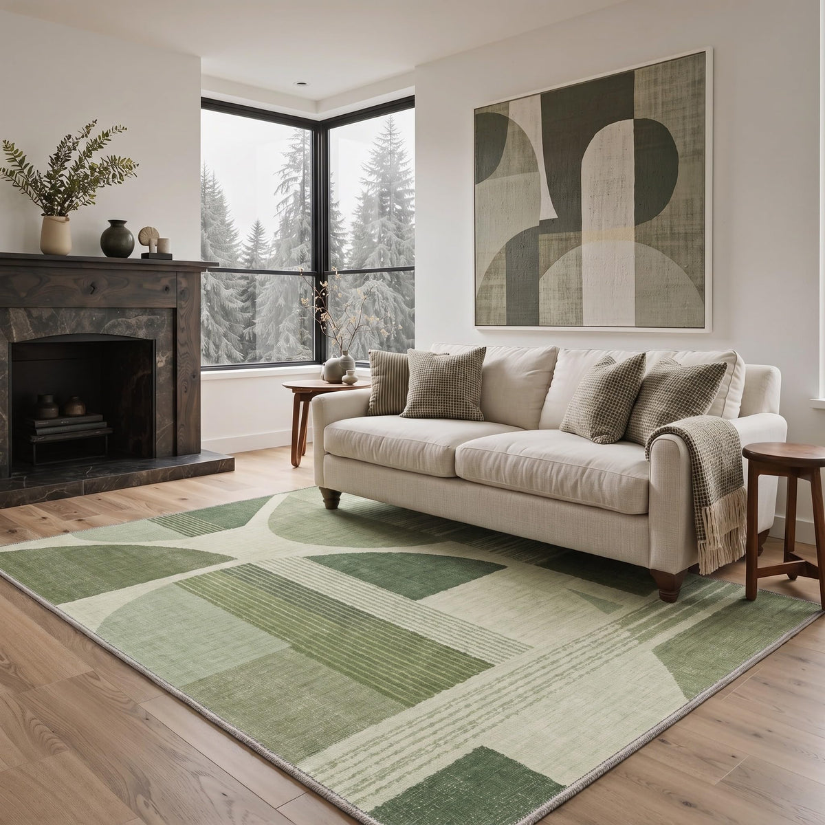 BEIMO 5x7 Washable Area Rugs, Green Mid Century Modern Rug for Bedroom