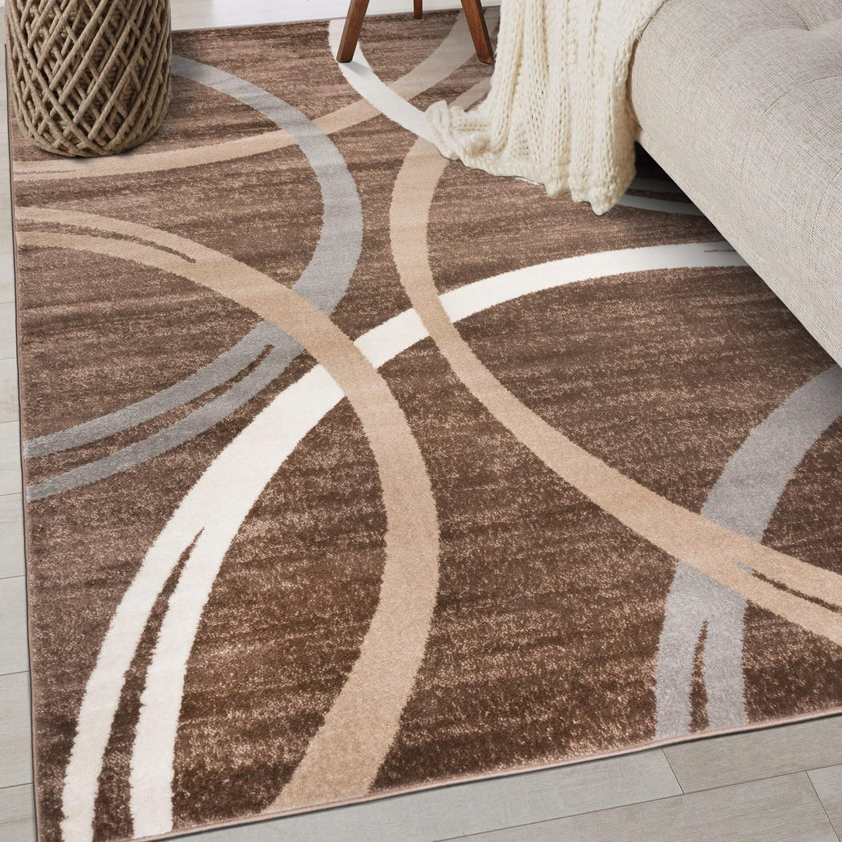 Rugshop Wavy Circles Fade-Resistant Living Room Area Rug Gray 5'3" x 7'3"