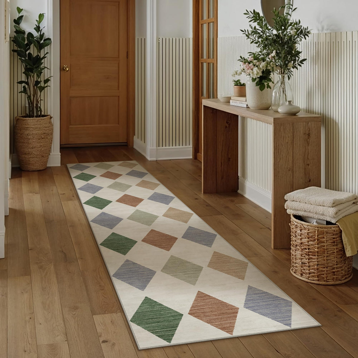 PureCozy 8x10 Washable Area Rug Living Room Beige Non Slip Checkered Carpet