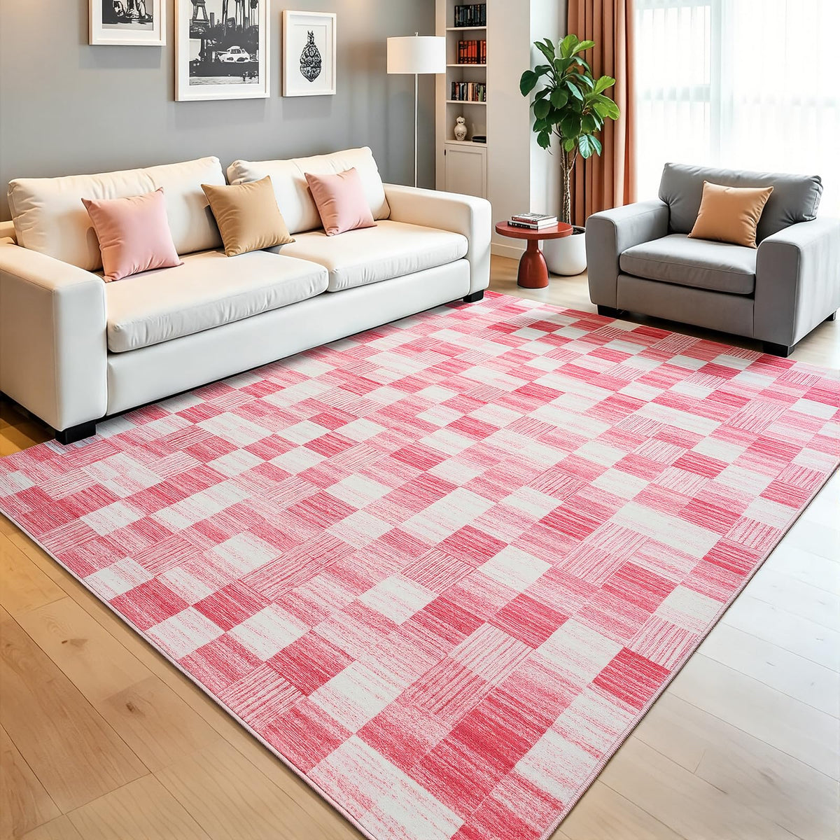 Terrug Multicolored Geometric Checkered Rug for Living Room, 5x7 Area Rugs