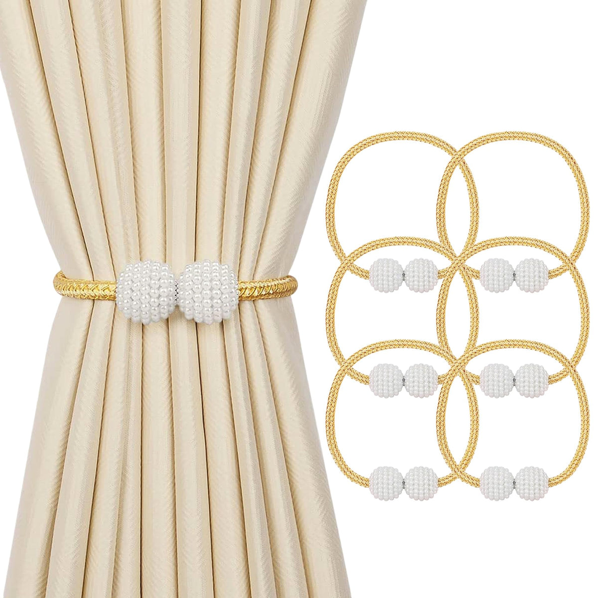 10 Pack Magnetic Curtain Tiebacks ，Decorative Curtain Tiebacks Buckles Holdbacks for Home Bedroom Office Curtain Decor (White)