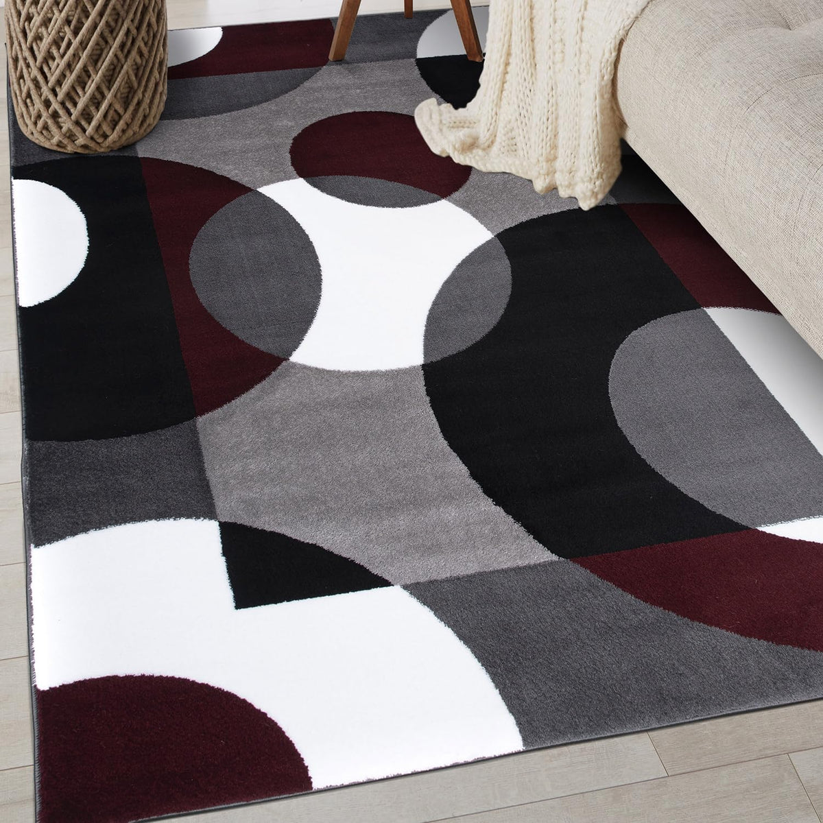 Rugshop Circle Design Contemporary Geometric Area Rug Burgundy 5'3" x 7'3"