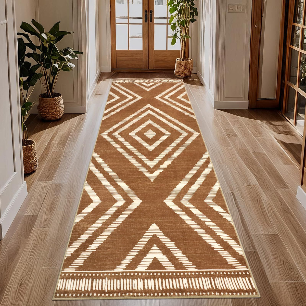 Boho Washable Rugs 5x7ft Non Slip, Low Pile Area Rug for Living Room, Brown Moroccan Bedroom Carpets, Non Shedding Soft Floor Carpet for Dining Room Bathroom Nursery Kitchen Office