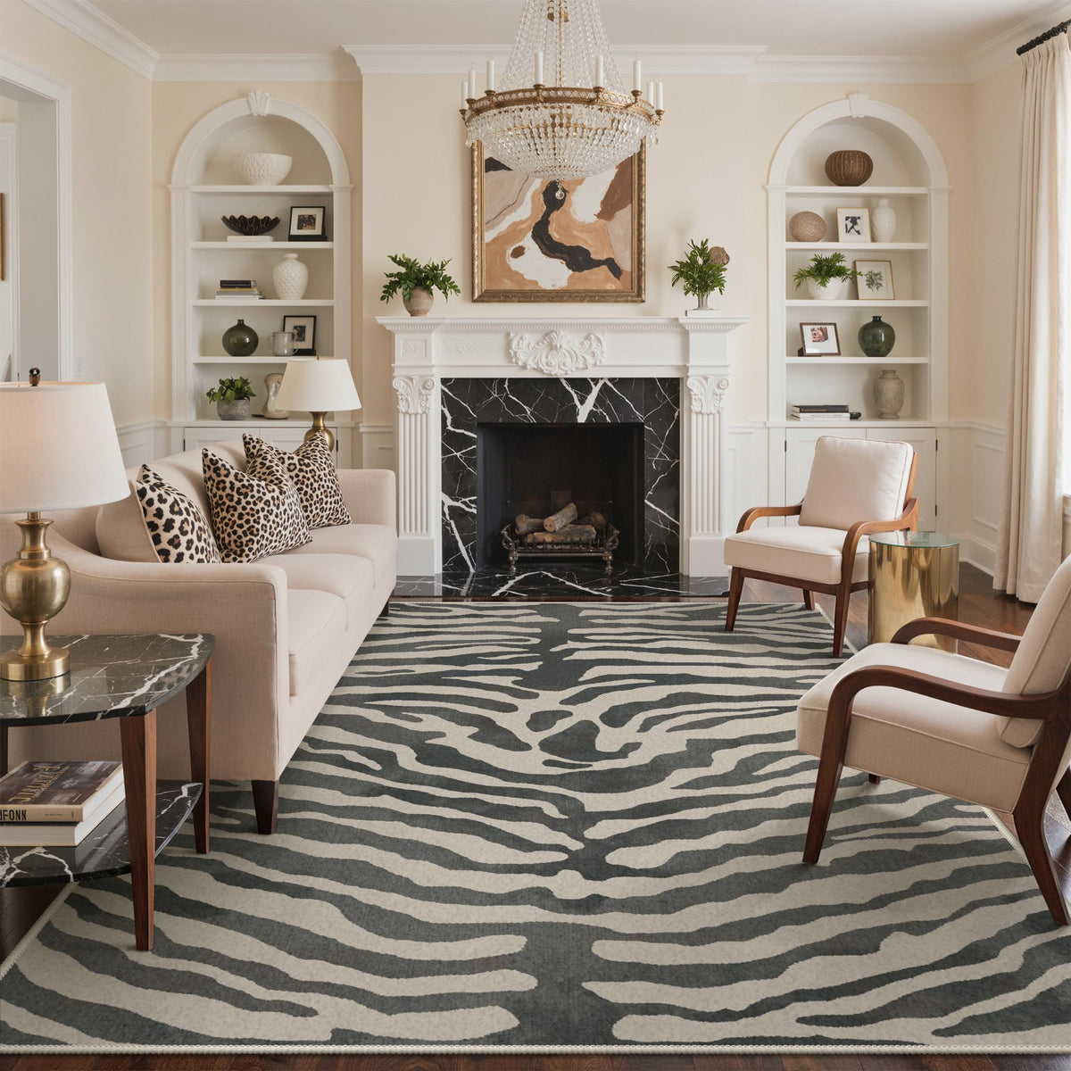 Bavni Zebra Print Rugs 5x7 Washable Area Carpet for Bedroom Living Room