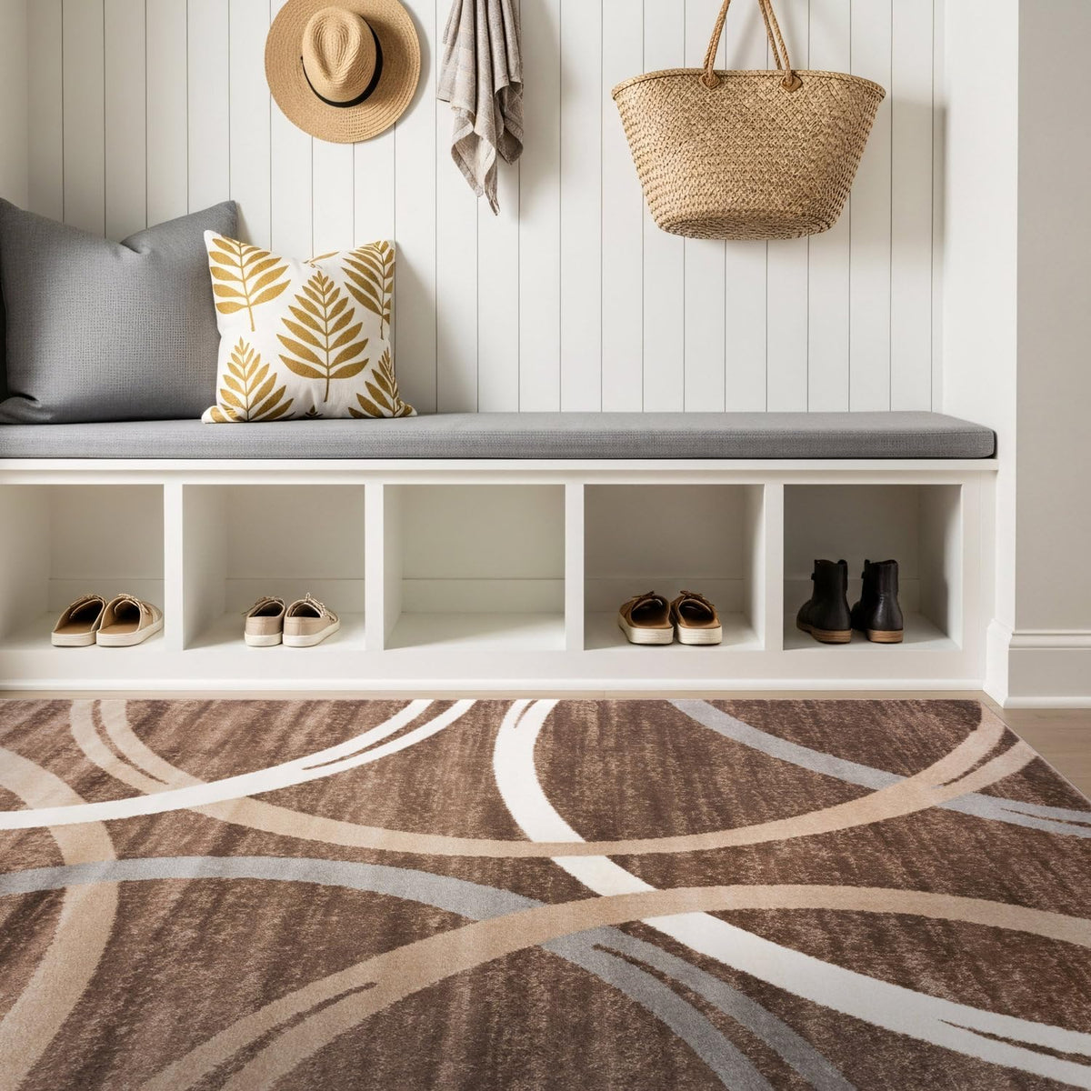Rugshop Wavy Circles Fade-Resistant Living Room Area Rug Gray 5'3" x 7'3"