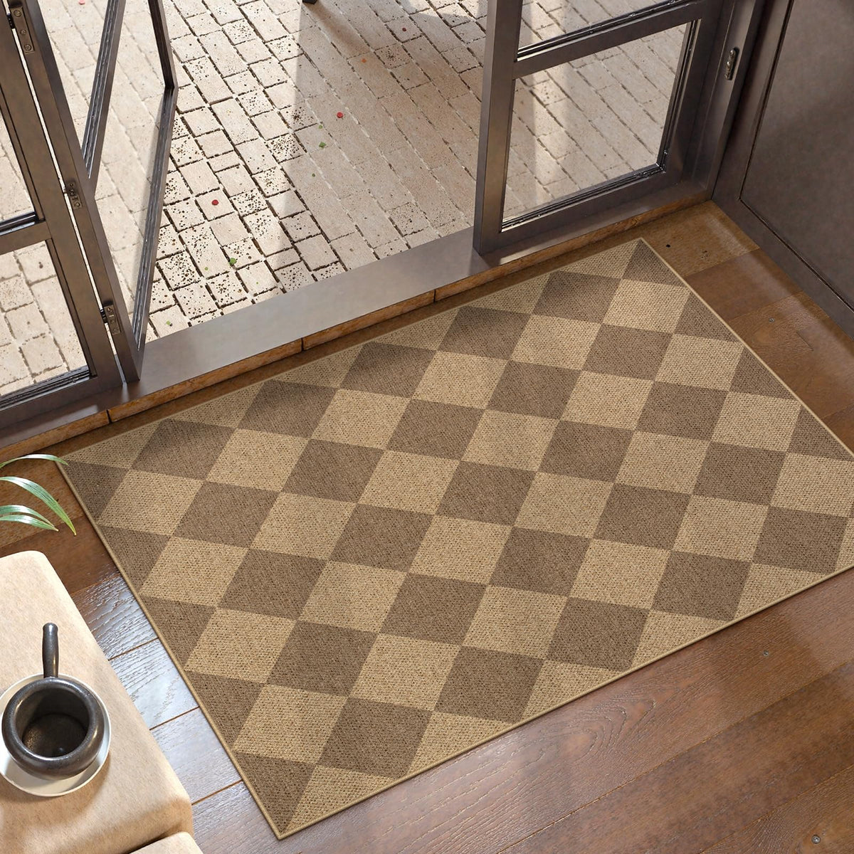 Lahome Checkered Easy Jute 5x7 Area Rugs, Washable Outdoor Patio Rug for Living Room Diamond Indoor Outdoor Carpet, Farmhouse Geometric Non Slip Black Carpet for Backyard Dining Room