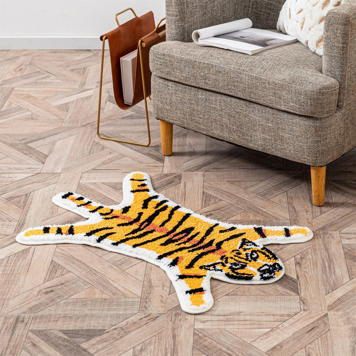 Leopard Area Rug Animals Printed Hide Mats Faux Fur Cowhide Skin Carpet for Home Office, Living Room, Bedroom, 5.2ft x 6.5ft (160 x 200cm)