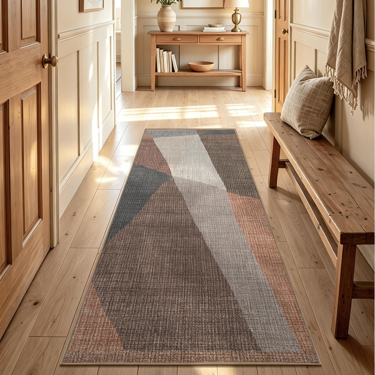 YIHOUSE Geometric Area Rug, Washable Non-Slip Low Pile, Brown, 5 x 7 ft