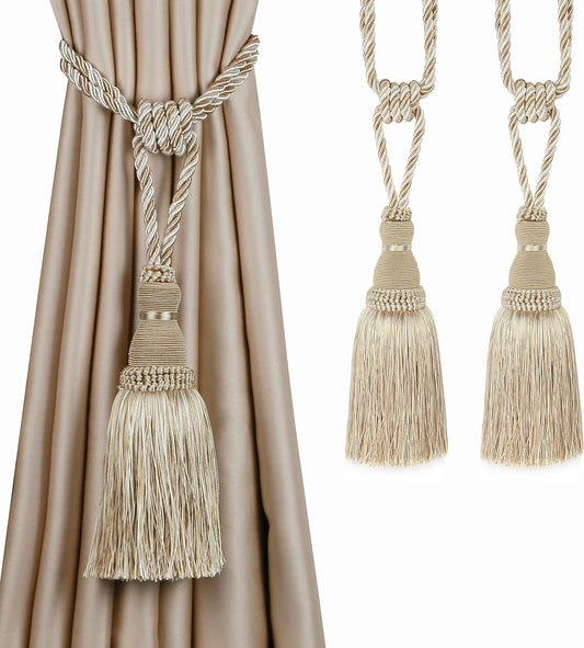 BEL AVENIR 2 Pack Curtain Tiebacks Tassel Drapery Tie-Backs Rope Holdbacks