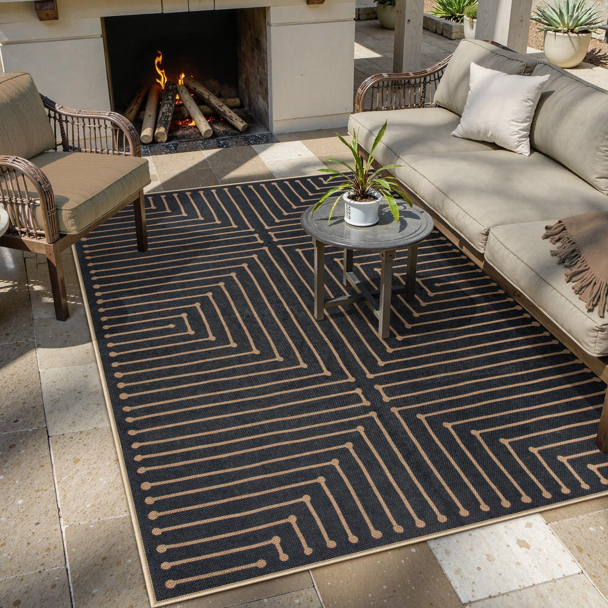 Lahome Modern Rainbow Easy Jute Carpet, Washable 5x7 Area Rugs for Living Room Patio Black Farmhouse Indoor Outdoor Rugs, Contemporary Natural Non Slip Floor Carpet for Office RV Backyard