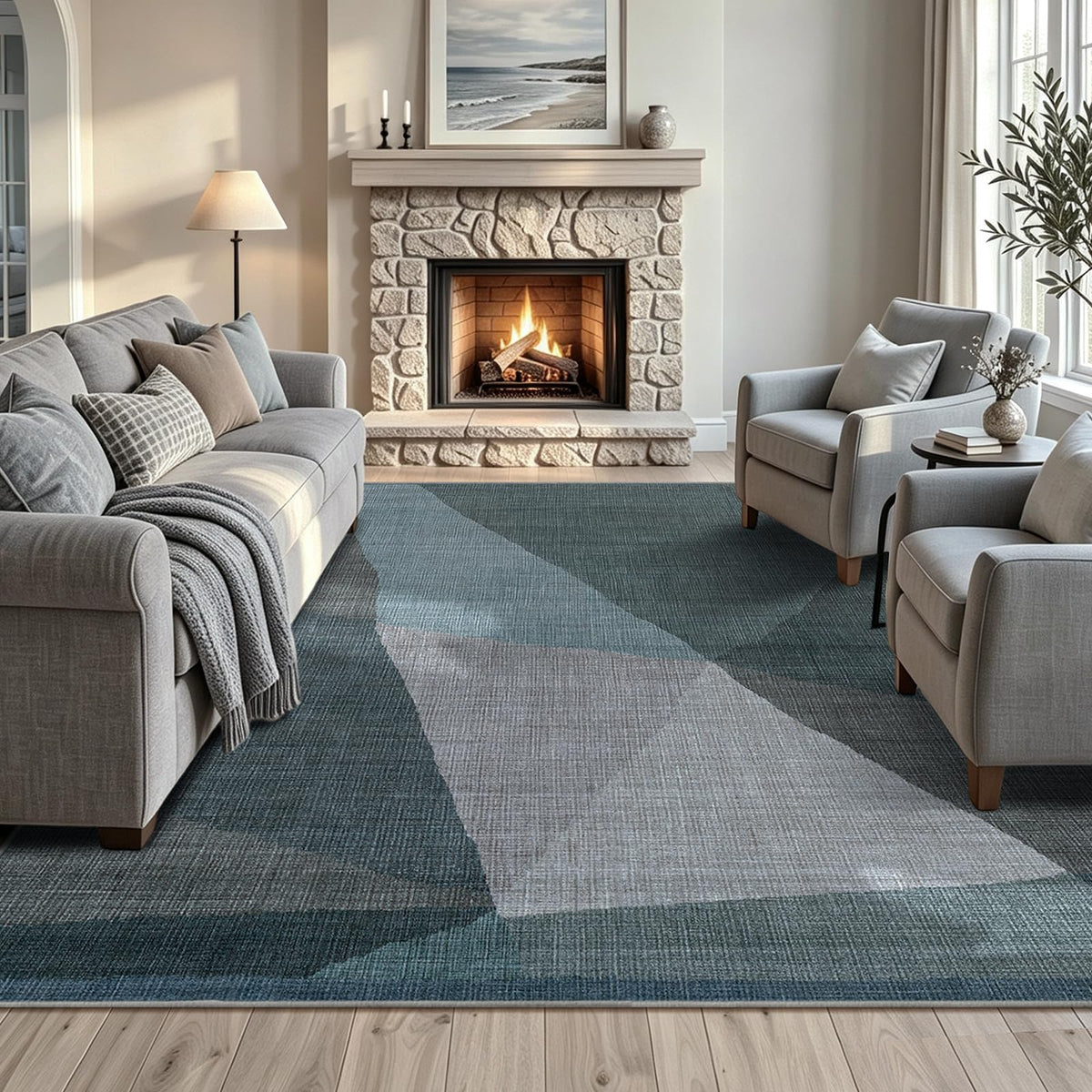 YIHOUSE Geometric Area Rug, Washable Non-Slip Low Pile, Brown, 5 x 7 ft