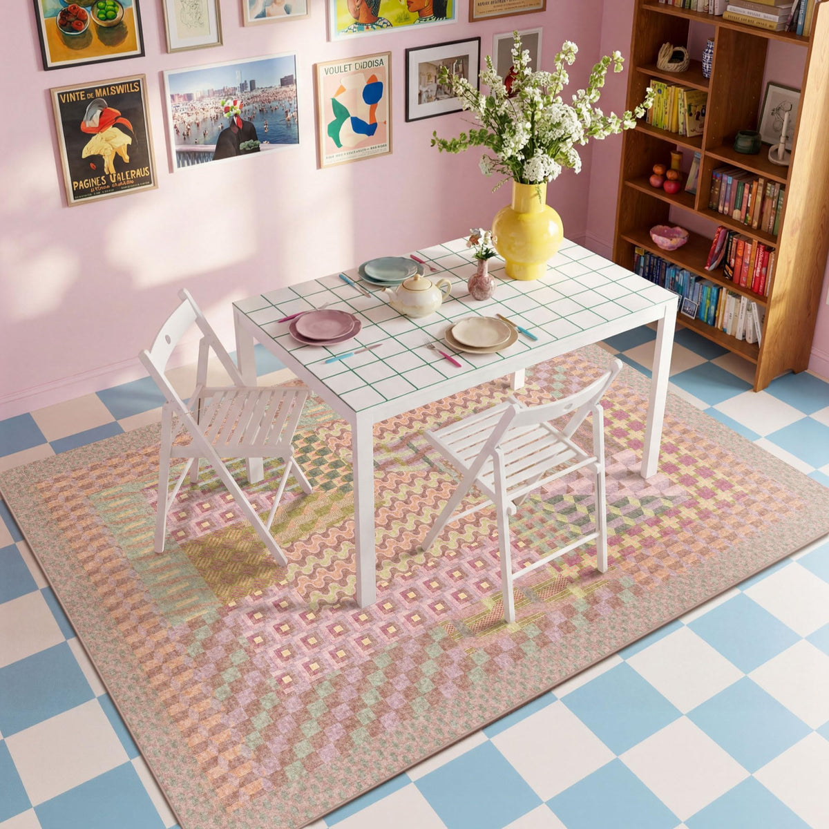 Kokia 8x10 Modern Geometric Washable Rug for Living Room Bauhaus Multicolor