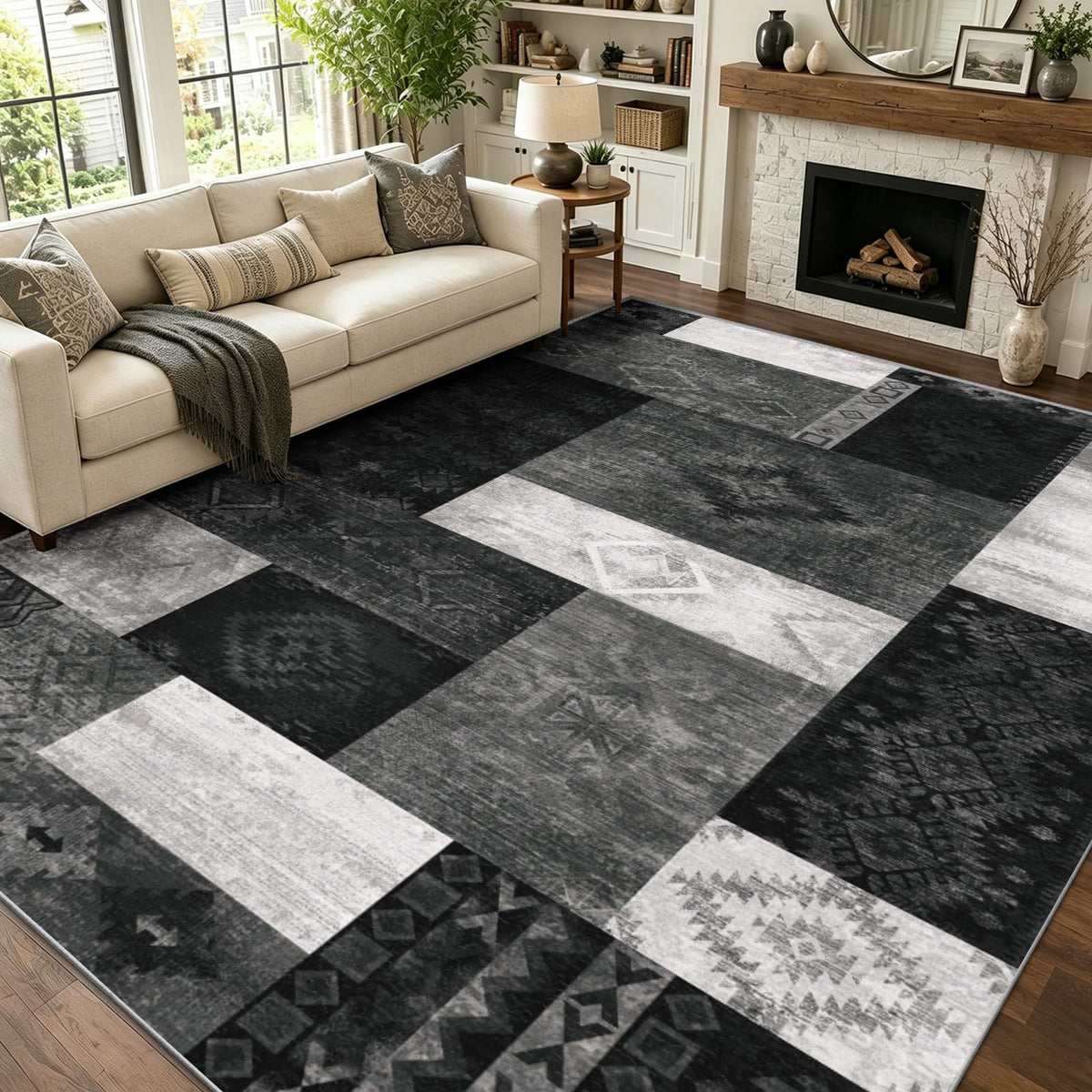Yinhua Living Room Rug 5x7 Geometric Area Rugs Washable Non Slip, Colofrul