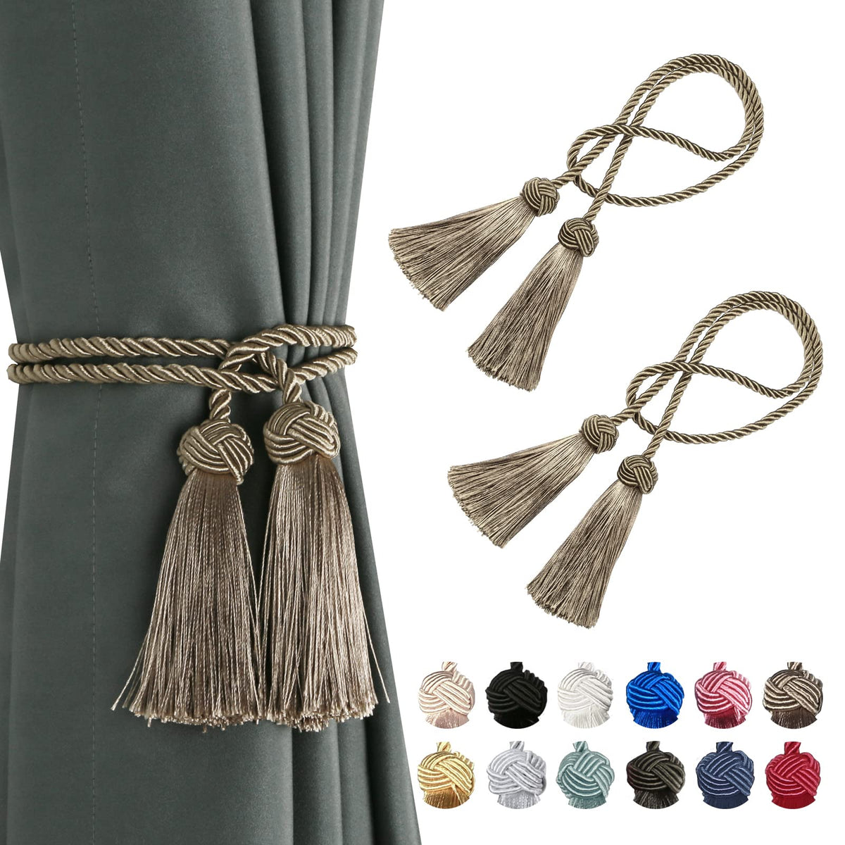 BEL AVENIR 2 Pack Handmade Rope Tassel Curtain Tiebacks