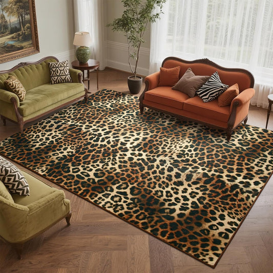 DweIke Leopard Rugs for Living Room, 6x9 Cheetah Print Rug for Bedroom Decor, Washable Non-Slip Stain Resistant Faux Animal Throw Carpet for Dining Room Office Western Home, Dark Brown