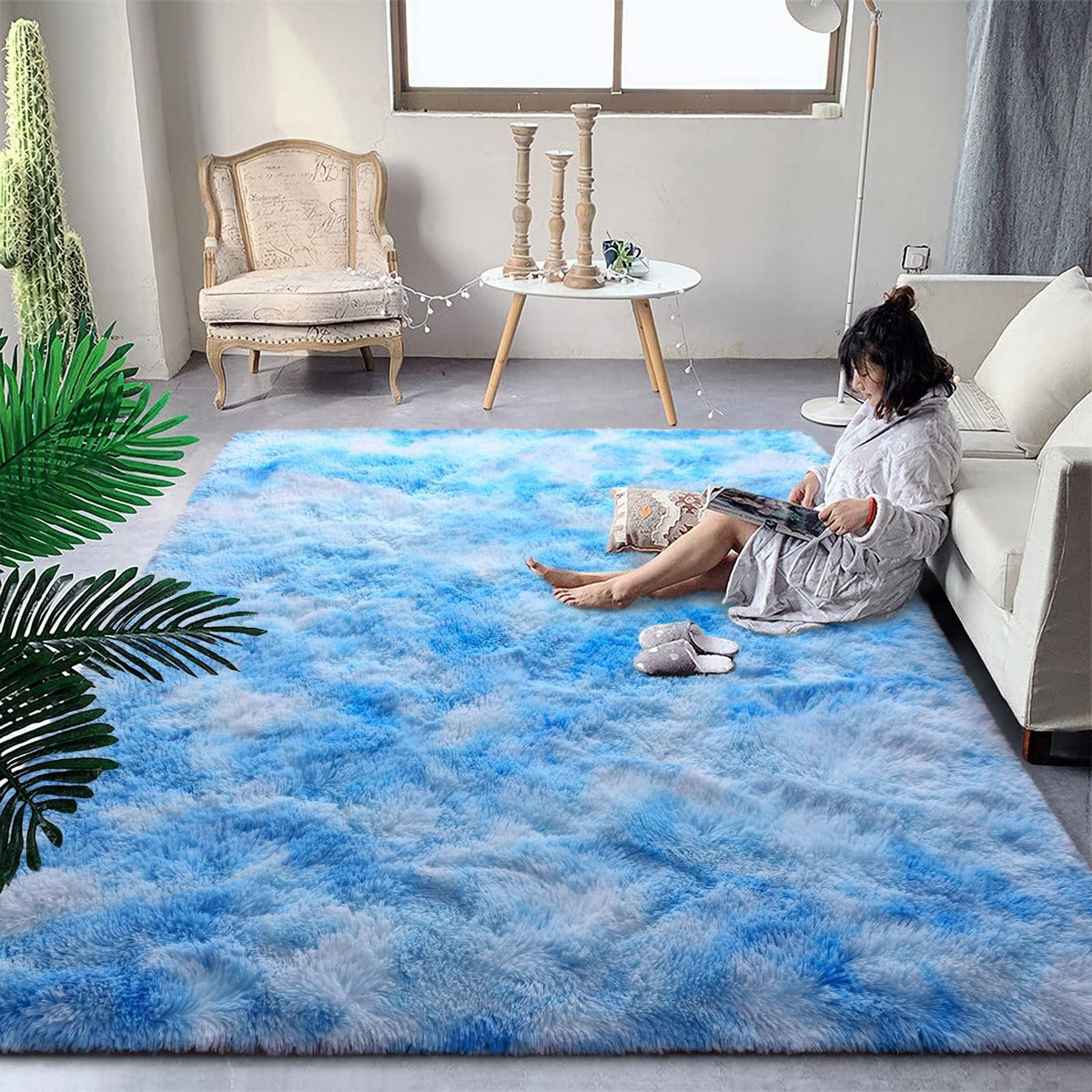 DweIke Fluffy Black White Rugs for Bedroom Living Room, 4x6 Feet Soft Plush Shaggy Cow Hide Print Girls Boys Kids Rug, Non-Slip and Machine Washable Carpet for Dorm Nursery Classroom Decor