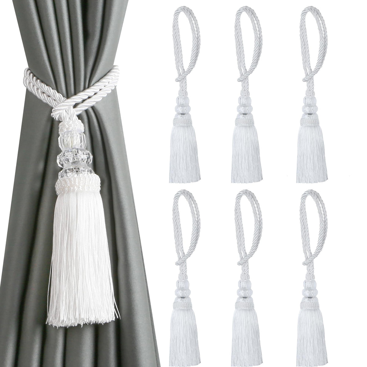2 Pack Curtain Tiebacks with Tassel, White