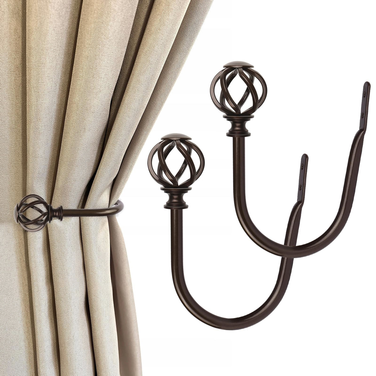 USFOOK Antique Silver Curtain Holdbacks, Drapery Tiebacks, 2 Pack/1 Pair