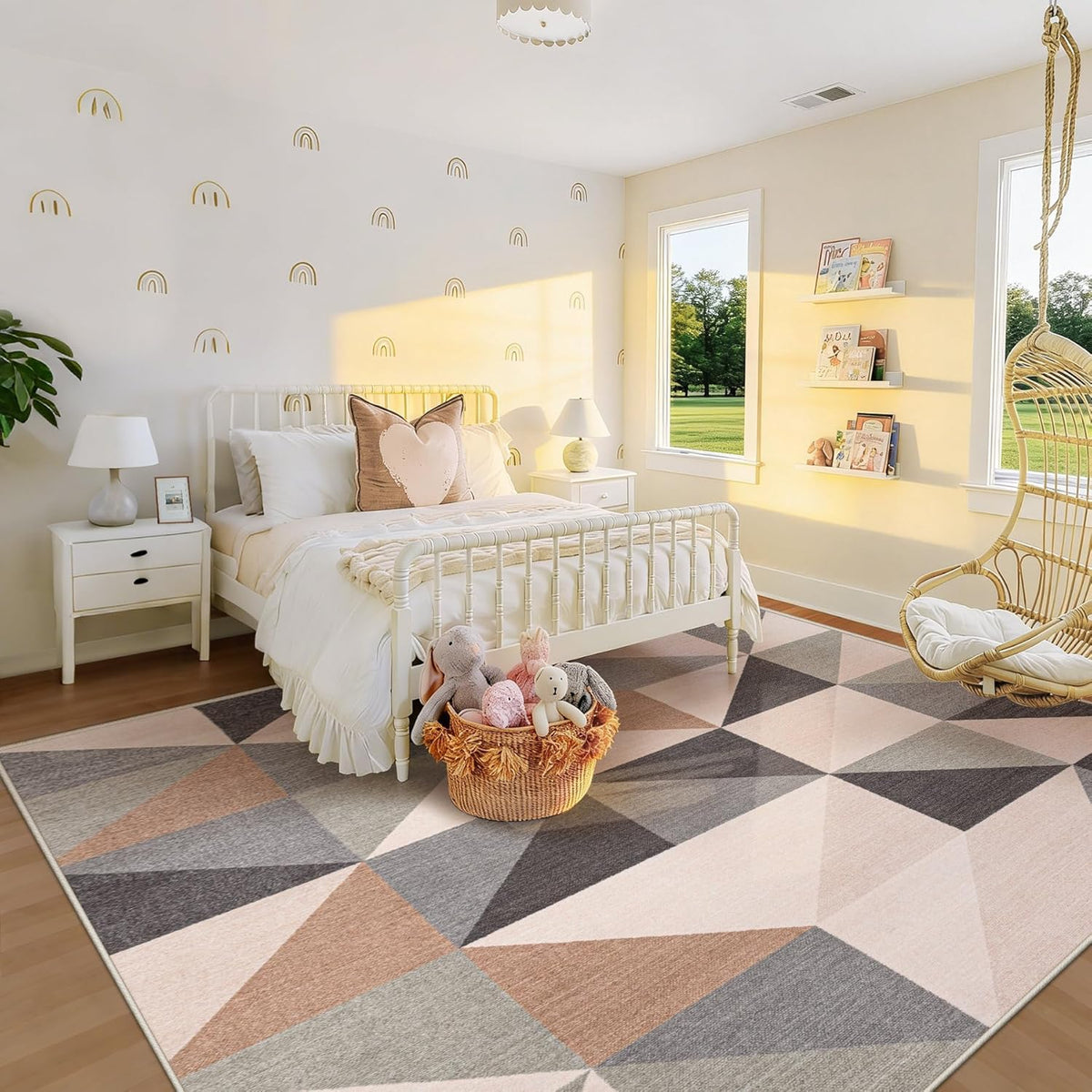 Washable Rug 8x10 Area Rugs: Modern Geometric Area Rug for Living Room Non-Slip Neutral Soft Carpet Low Pile Stain Resistant Indoor Rugs for Bedroom Nursery Dining Room Office (Beige Brown, 8'X10')