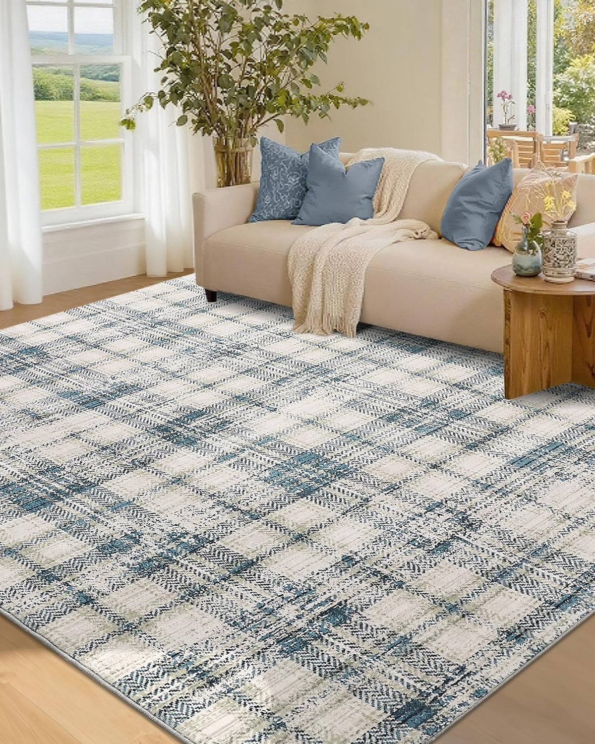 Large Living Room Rugs 8x10 Area Rugs Machine Washable Modern Geometric Neutral Rug Non Slip Low Pile Farmhouse Stain Resistant Carpet for Bedroom Nursery Classroom Dorm 8'x10' Multi