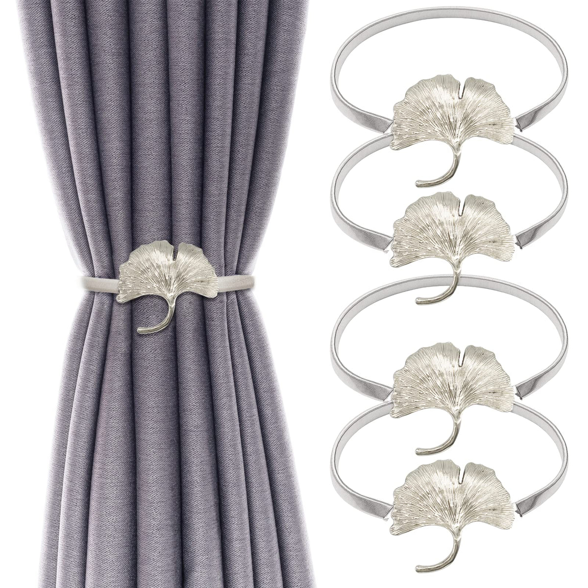 4Pack Curtain Tiebacks Aluminum Alloy Spring Design Curtain Holdback Leaf Carving Design Curtain Ties for Drapes Curtain Ties Backs Curtain Modern Style Curtain Holdback Decor(Gold Leaf)