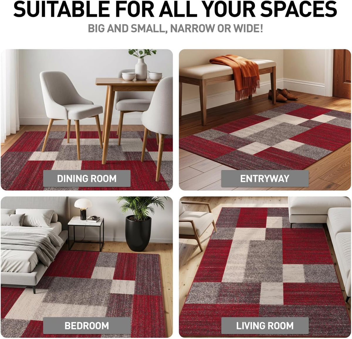 Rugshop Geometric Boxes Non-Slip Modern Area Rug Red 5'3" x 7'3"
