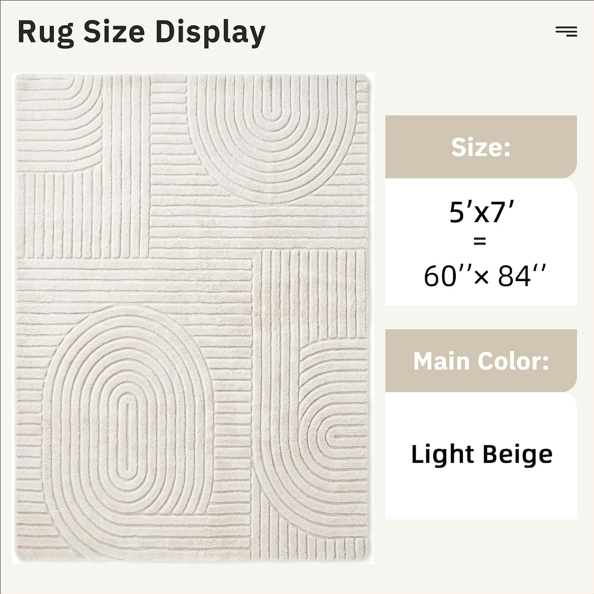 5x7 Solid Beige Area Rugs for Living Room, Geometric Washable Rug