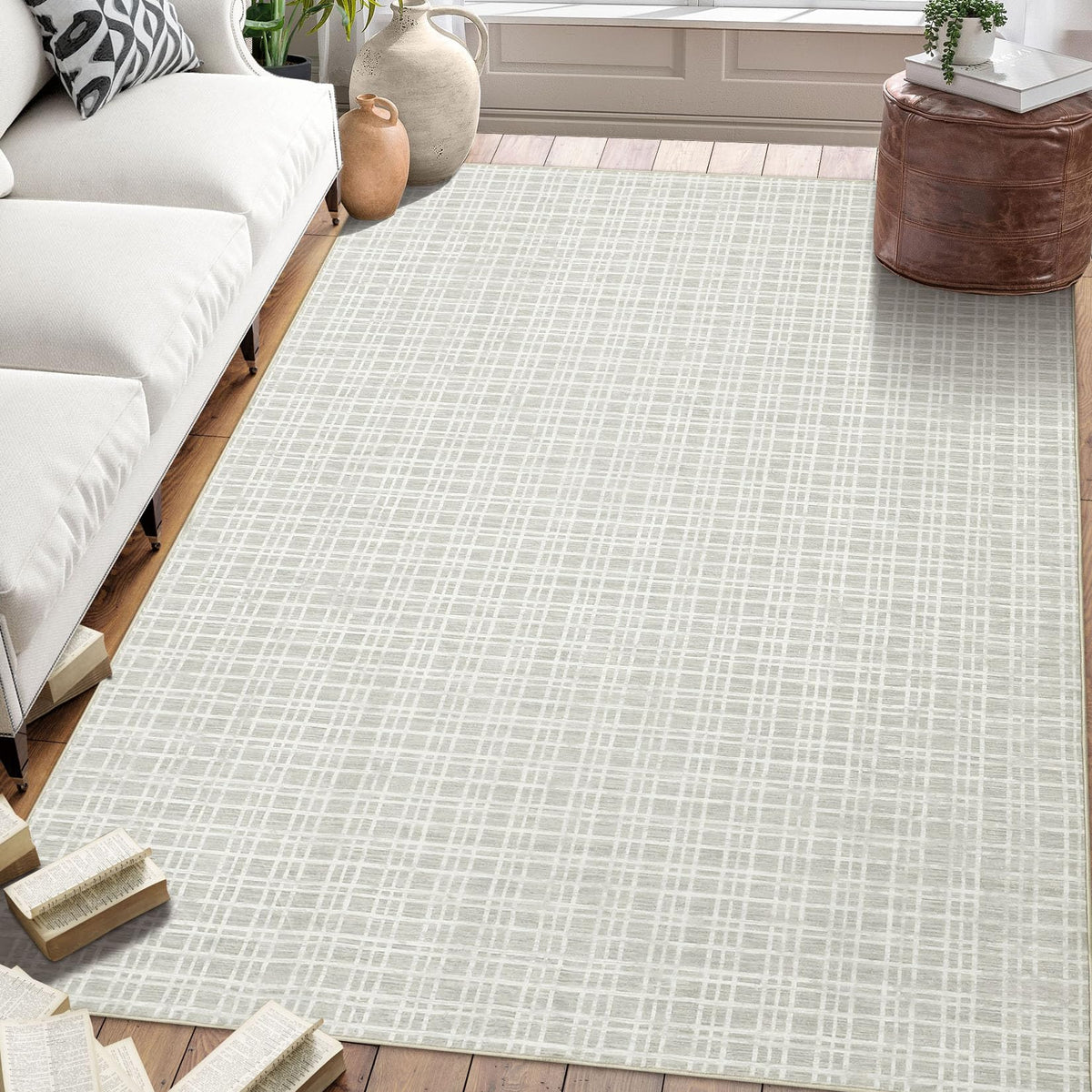 Large Living Room Rugs 8x10 Area Rugs Machine Washable Modern Geometric Neutral Rug Non Slip Low Pile Farmhouse Stain Resistant Carpet for Bedroom Nursery Classroom Dorm 8'x10' Multi