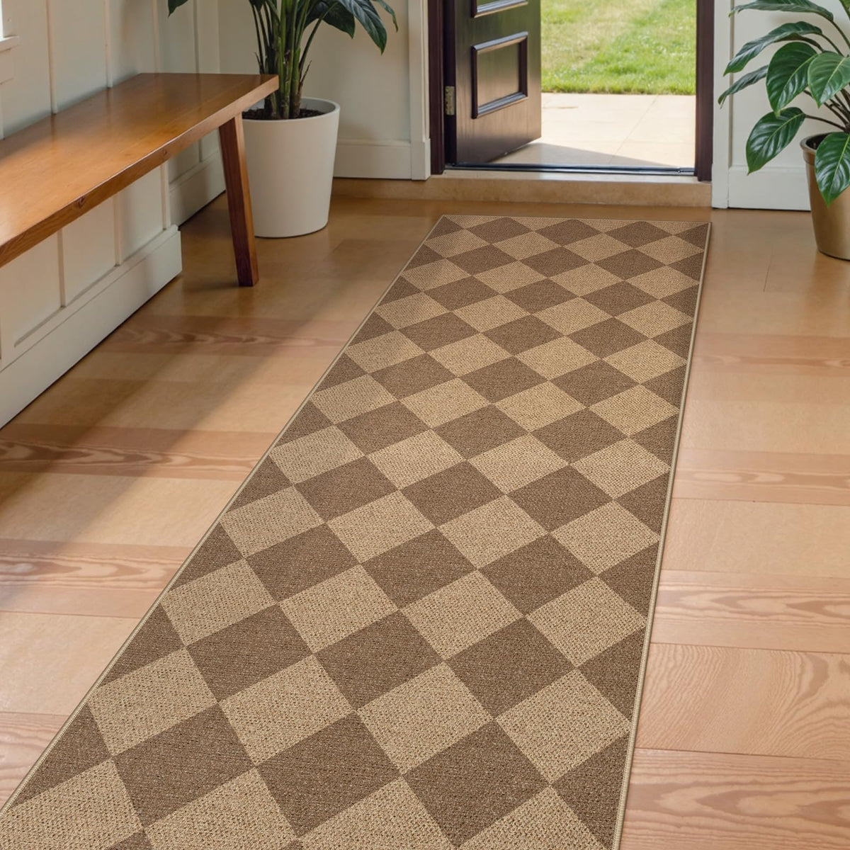 Lahome Checkered Easy Jute 5x7 Area Rugs, Washable Outdoor Patio Rug for Living Room Diamond Indoor Outdoor Carpet, Farmhouse Geometric Non Slip Black Carpet for Backyard Dining Room