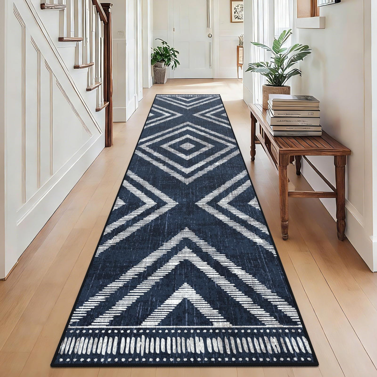 Boho Washable Rugs 5x7ft Non Slip, Low Pile Area Rug for Living Room, Brown Moroccan Bedroom Carpets, Non Shedding Soft Floor Carpet for Dining Room Bathroom Nursery Kitchen Office
