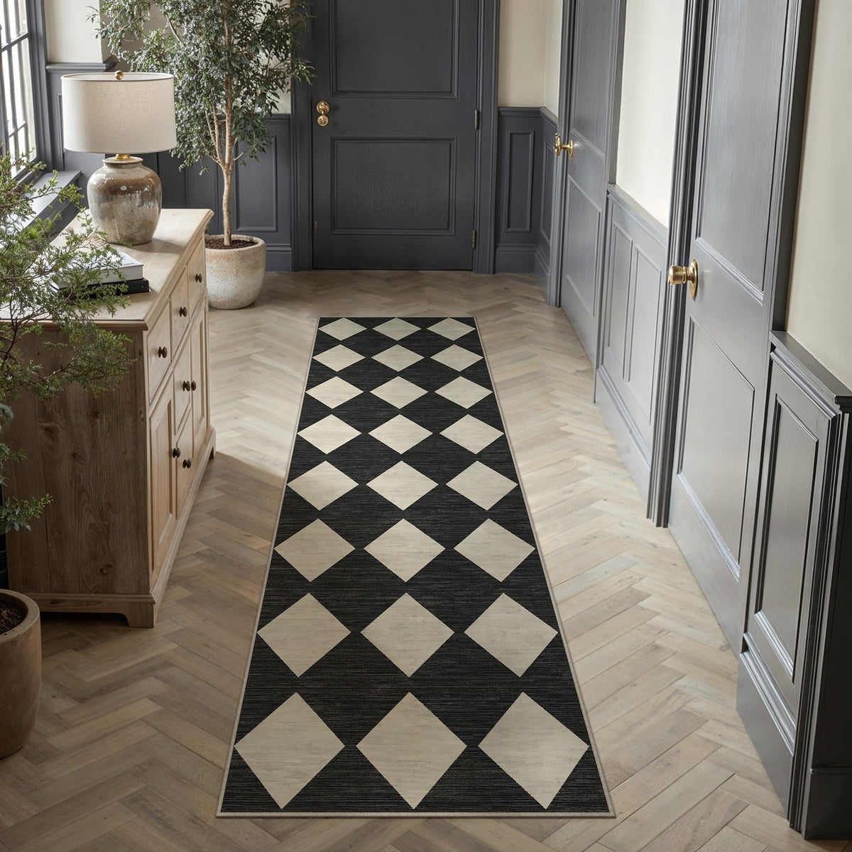 PureCozy 8x10 Washable Area Rug Living Room Beige Non Slip Checkered Carpet