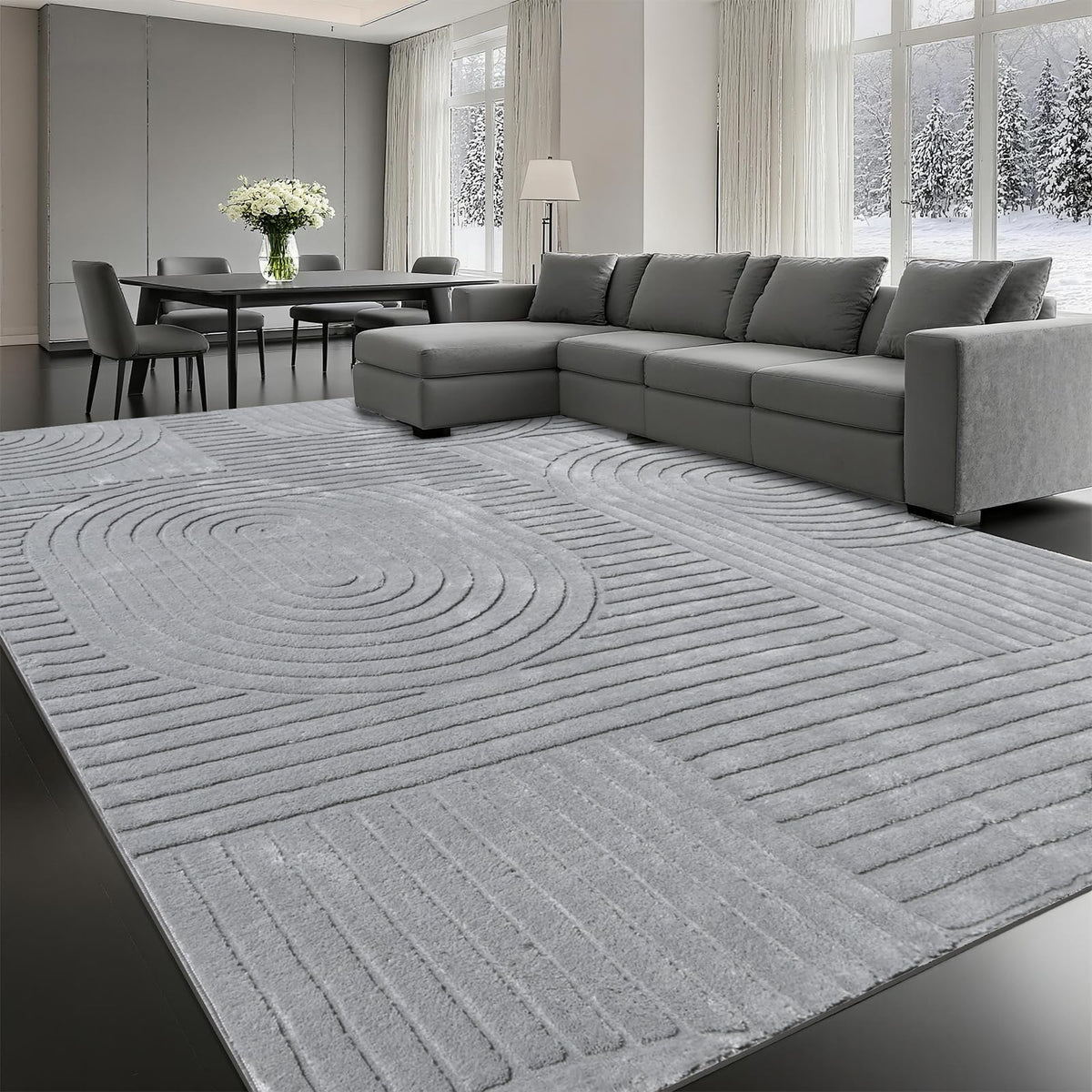 5x7 Solid Beige Area Rugs for Living Room, Geometric Washable Rug