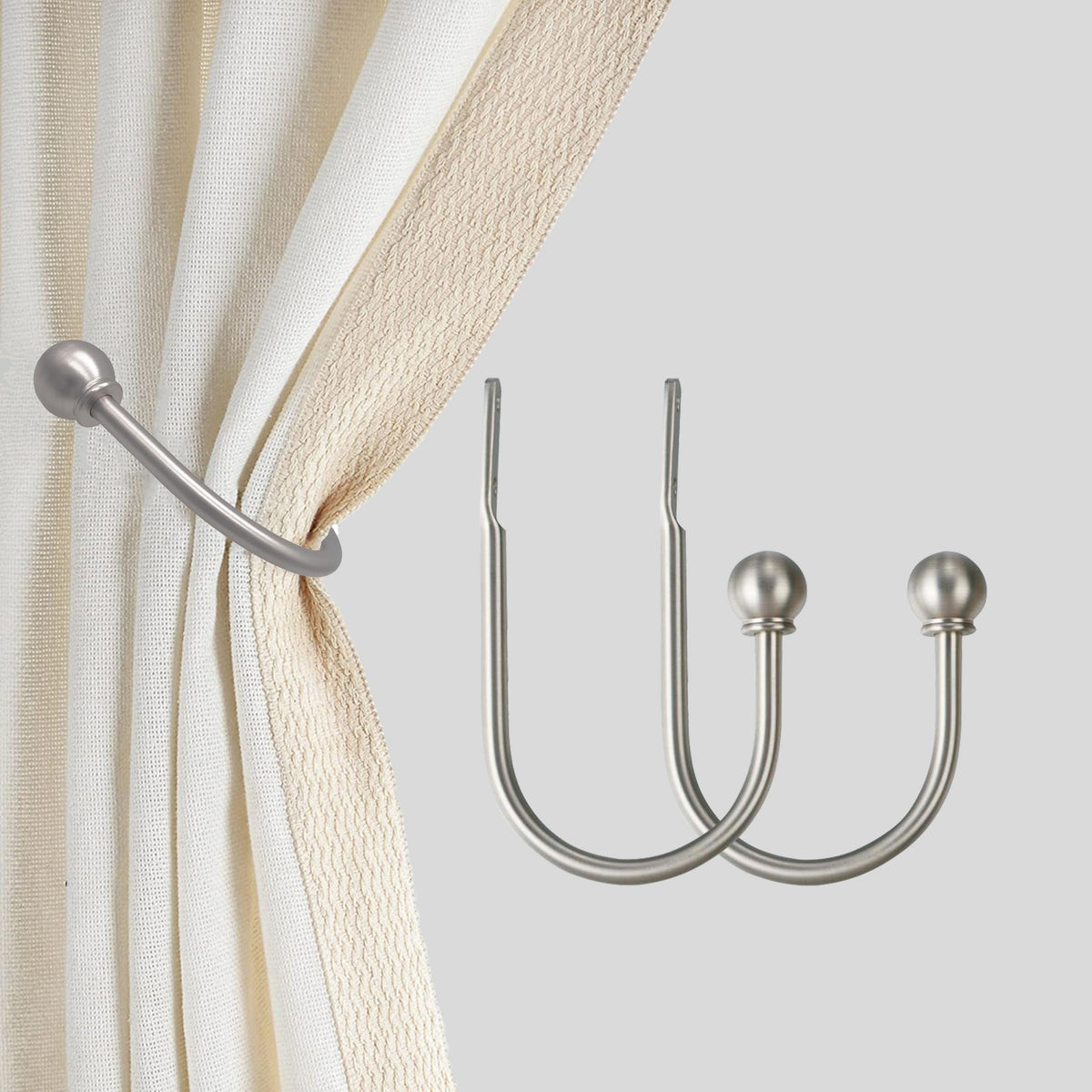ARNORX Curtain Holdbacks, Hooks, 2 PCS，Solid Steel Hooks, Decorative French Ball End, Curtain Drapery Holdbacks, Wall Mounted, Curtain Tiebacks, Antique Bronze